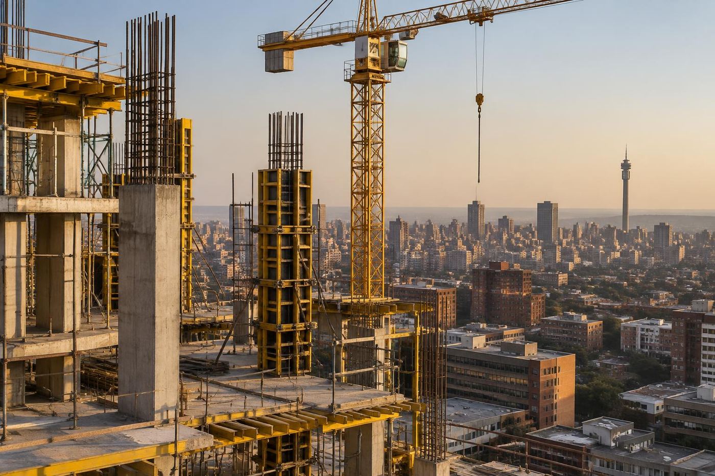 Quantity surveyor reviewing a precise concrete structure under construction